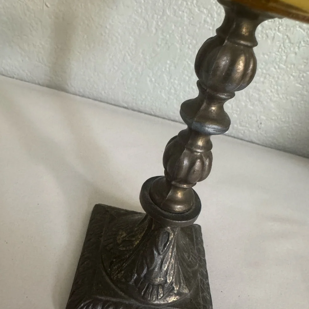 Elegant Amber Glass and Brass Candle Holder